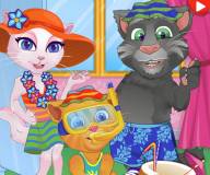 Кот Том, Анжела и Рыжик на пляже